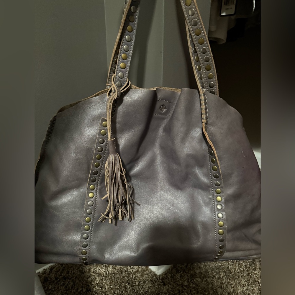 Gray Leather Tote with Braided Straps and Tassel OLD TRAND NEW Super Soft Bag